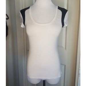 Bebe Vegan Leather Black and White Tshirt
